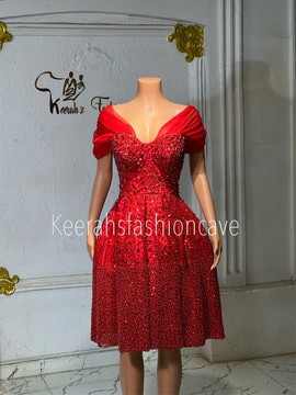 Red midi dress, short party dress, dinner dress