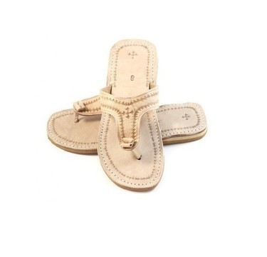 Grande Vente! Tongs été beige en cuir artisanale brodé