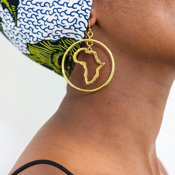 Handmade Africa Map Hoop Earrings for Women – African Brass Statement Dangle Earrings