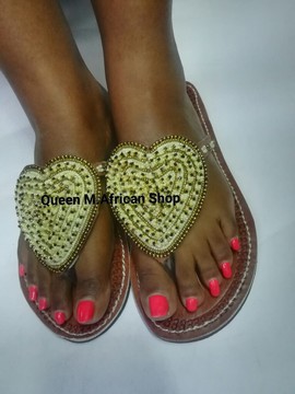 African Women Maasai beaded Biege sandals