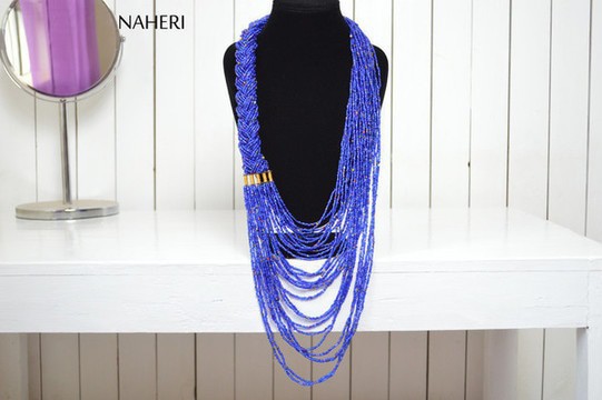 African beaded blue necklace | African tribal jewelry | One size fits all