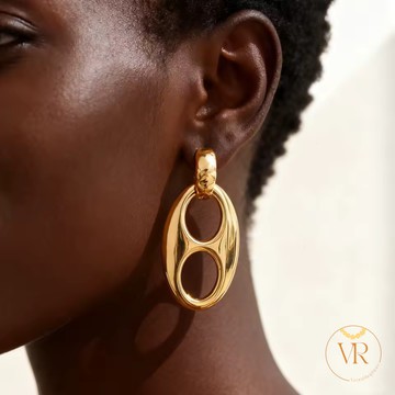 Oval gold earrings – modern African design – stainless steel