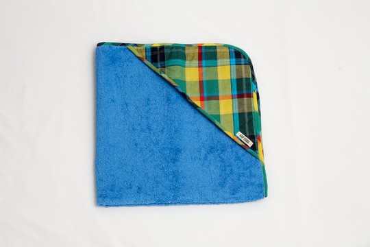 Bath cape Madras Green Terry Blue Handmade