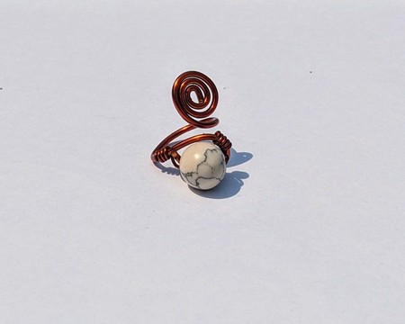 Copper Spiral Ring - White Marble