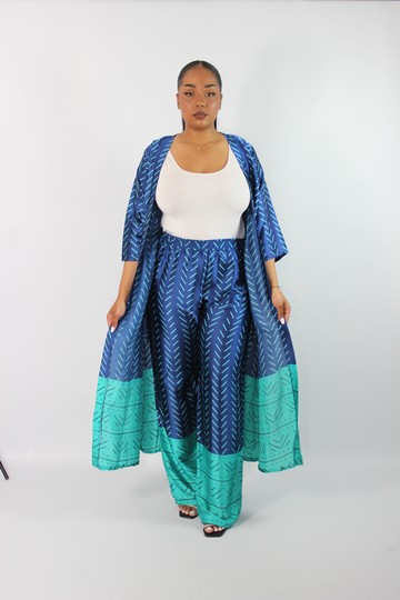 Naissa Blue Bicolor Long Kimono Set