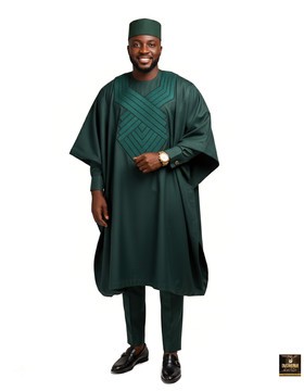 Green Agbada set with cap