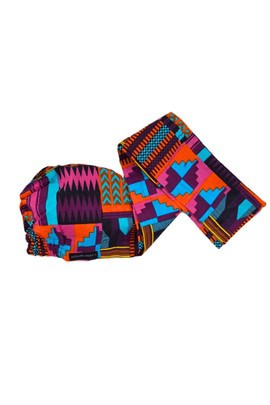 Turban Torsadé en Wax Violet, Rose et Orange avec Doublure en Satin