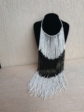 African Beaded Fringe Necklace, Christmas gift for her, African jewelry, Tribal Necklace