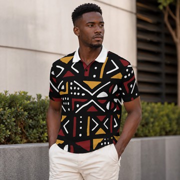 Mudcloth African Print Men's Heavyweight Polyester Polo Shirt | African-Inspired Apparel | Bynelo