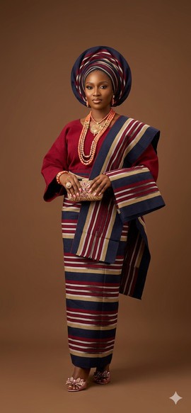 Crimson and Navy Striped Heritage Aso Oke Iro and Buba Ensemble