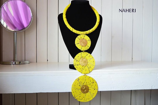 African beaded yellow necklace |  Handmade jewelry | Tiered &amp; Tribal