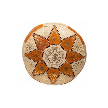 Pouf en vrai cuir naturel Orange pour salon