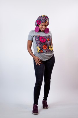 2-Peaks. Jasmine t-shirt with pre-tied headband (Grey)Ankara T-shirt| Ankara| Gifts for Her