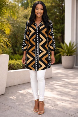 The African Cowrie Rhythm Print Shirt Dress – Style with a heartbeat