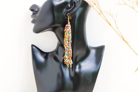 African Beaded earrings, Beaded Fringe earrings, Elegant earrings, Tribal earrings, Boho earrings