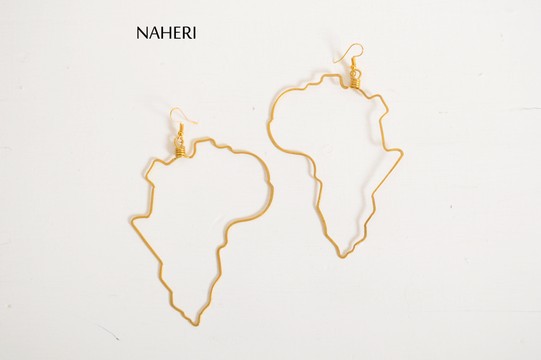 African inspired brass map earrings metalsmith wired jewelry