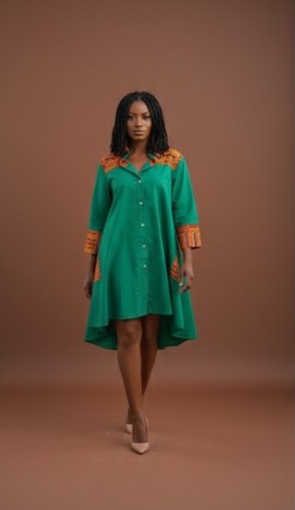 Robe tunique élégante verte boutonnée devant
