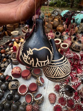 2 Calabash Gourd Ornament, African Engraved Wildlife Hanging Decor, Handmade Tribal Safari Art