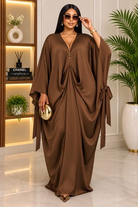 Women's Chocolate Brown Silk-Like Oversized Kaftan Dress