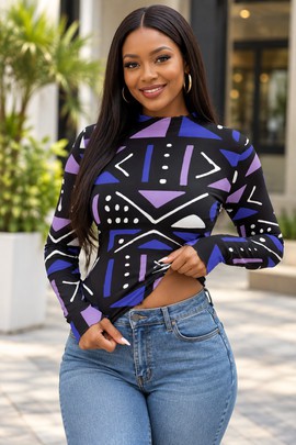African Tribal Mudcloth Long Sleeve Women's Mesh T-Shirt | Afrocentric Fashion | Bynelo