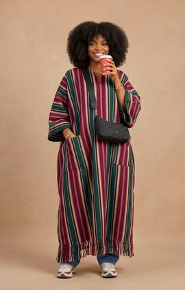 Robe caftan Aso Oke – Boubou africain à rayures avec poches et ourlet à franges