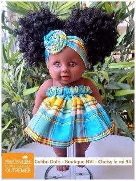 Poupée NOIRE Emy Colibri Dolls - MADRAS TURQUOISE