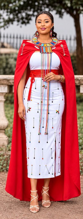 Beaded Maasai dress with a matching shawl
