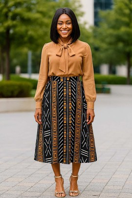 Jupe midi bohème à imprimé géométrique | Mode traditionnelle