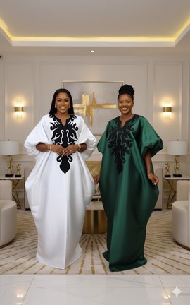 Luxury Organdy Boubou with Mikado Inner Gown &amp; Black Embroidery (Available in All Colors)