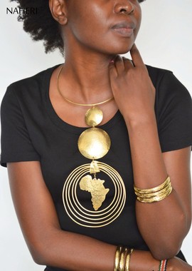 African map brass necklace hammered jewelry