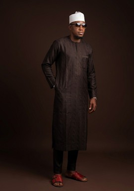 Costume sénateur Eminence pour homme, long caftan traditionnel — Marron chocolat profond