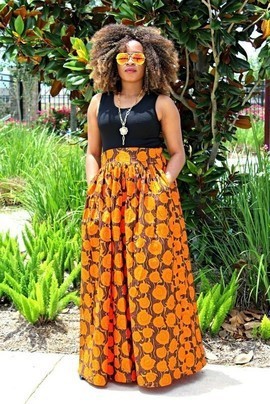 Olamide  AFRICAN PRINT ANKARA MAXI SKIRT  - Brown/Orange