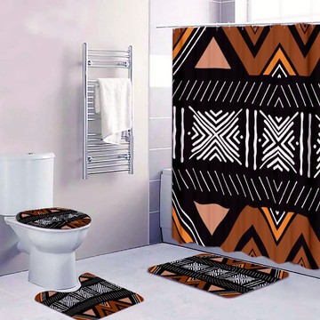 (4 Piece) - African Bathroom Set Mudcloth Zigzag Print (MORE SIZES AVAILABLE)
