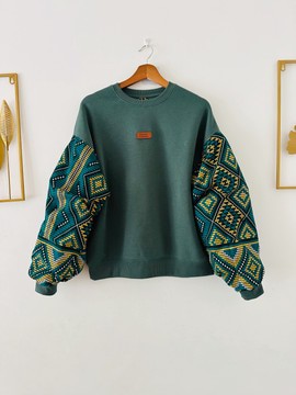 SWEAT KENTE FEMME VERT – MANCHES WAX AFRICAIN VERT &amp; JAUNE | KAYSOL COUTURE