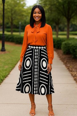 Black African Skirt | Midi Length Cowrie Pattern