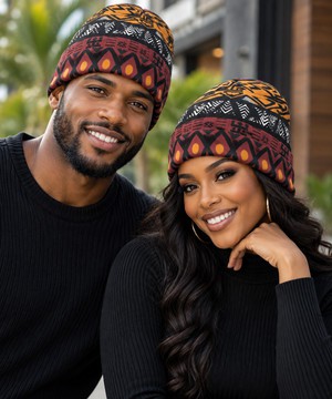 Bonnet tricoté à revers en bogolan | Accessoire d’inspiration africaine | Bynelo