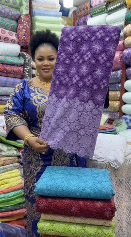 Tissu en dentelle sèche violet haut de gamme, 5 yards