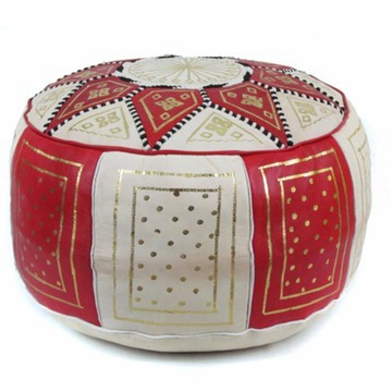 Large pouffe in real Red Natural leather