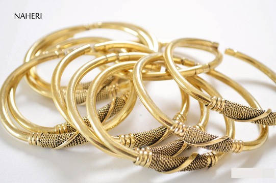 2 pieces African brass cuff bracelet handmade jewelry