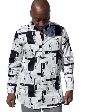 Mens Cotton Print Shirt, Black &amp; White Smart Casual