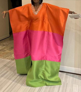 Mikado Kaftan for Women, Rich Aunty Dresses, 3 Tone Mikado Bubu Dress, Batwing Maxi Dress