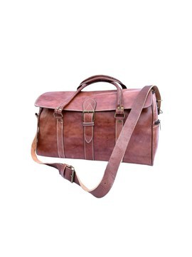 Handmade genuine leather travel bag with shoe compartment - Large weekend bag