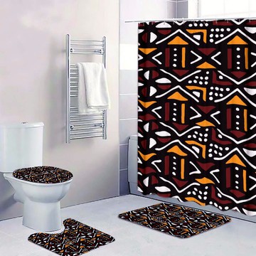 (4 Piece) - African Bathroom Set Abstract Mudcloth Multicolor (MORE SIZES AVAILABLE)