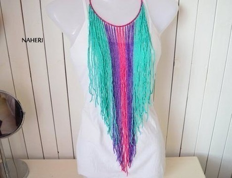 African Beaded Fringe Necklace | Multi color Necklace | African jewelry | Romantic tribal Necklace