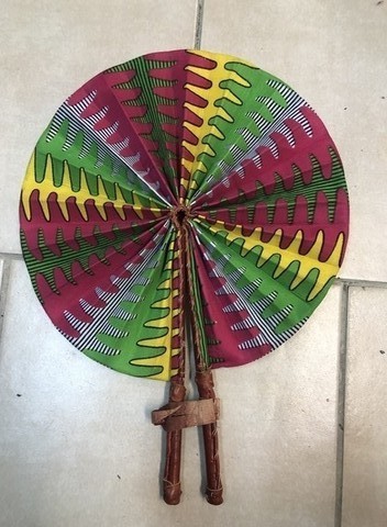 Leather fan and wax blue, orange and red