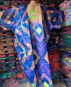Adire Boubou, African Bubu, African Print Kaftan, Adire Silk Dress, Tie &amp; Dye Dress