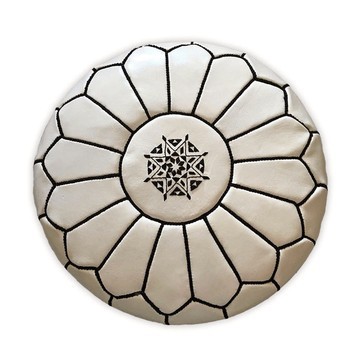Pouf en vrai cuir naturel Blanc pour salon