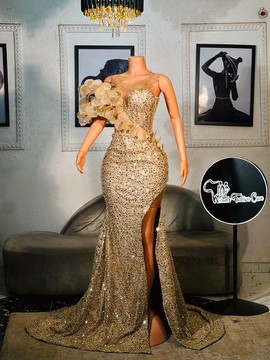 Floor length gown lace mermaid prom dress, lace wedding dress, evening gowns, engagement dress