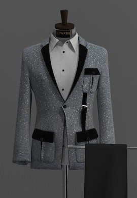 SILVER-GRAY ONE BUTTON TWEED SUIT............................BEST SELLER