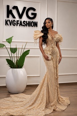 Gold Lace 3d Spiral Embelished Birthday,  Prom Dress Reception Dress